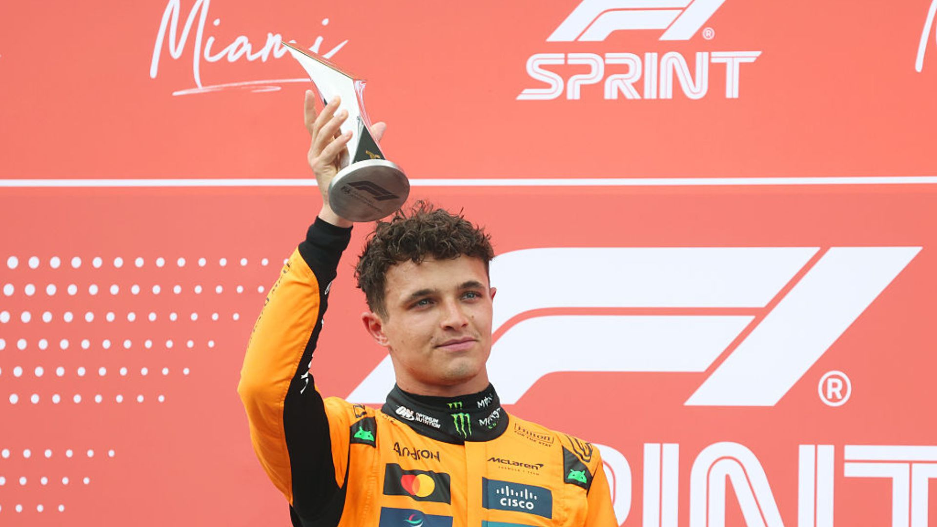 Lando Norris celebrando vitória no GP de Miami