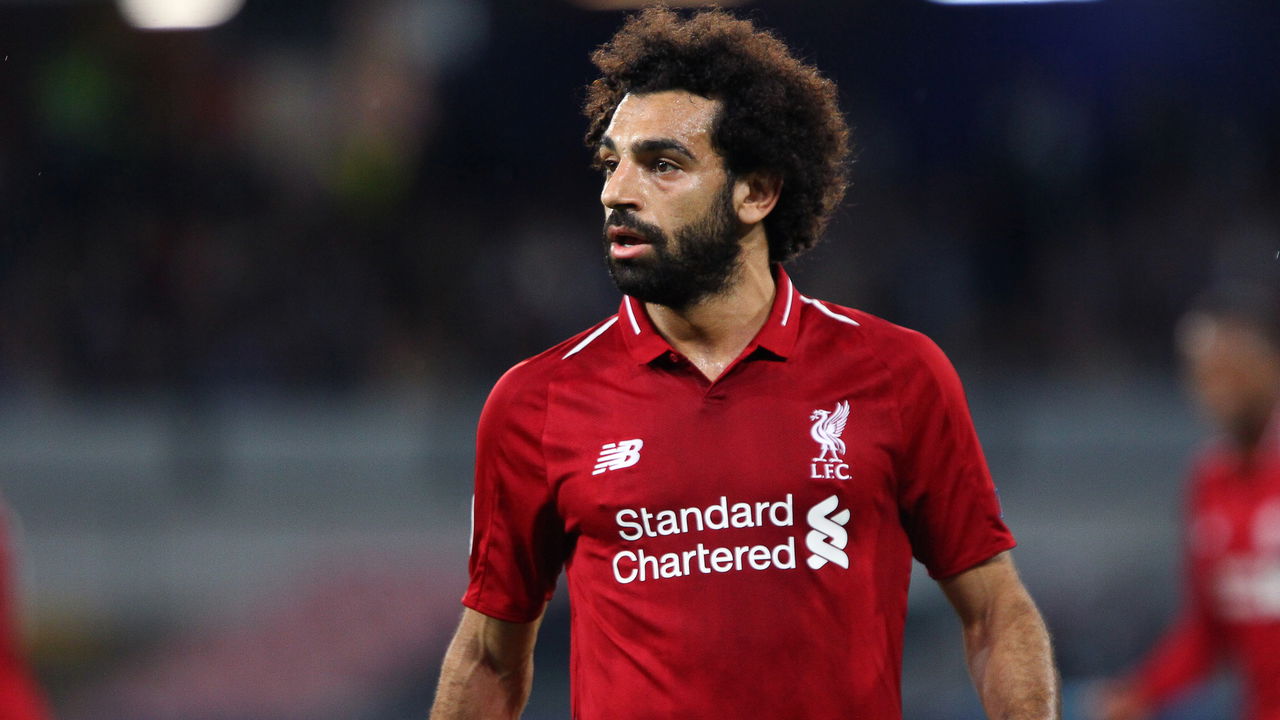 Mohamed Salah comemorando um gol pelo Liverpool na temporada 2025