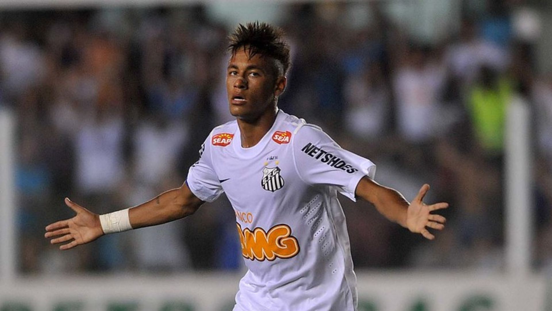 Neymar comemorando gol pelo Santos