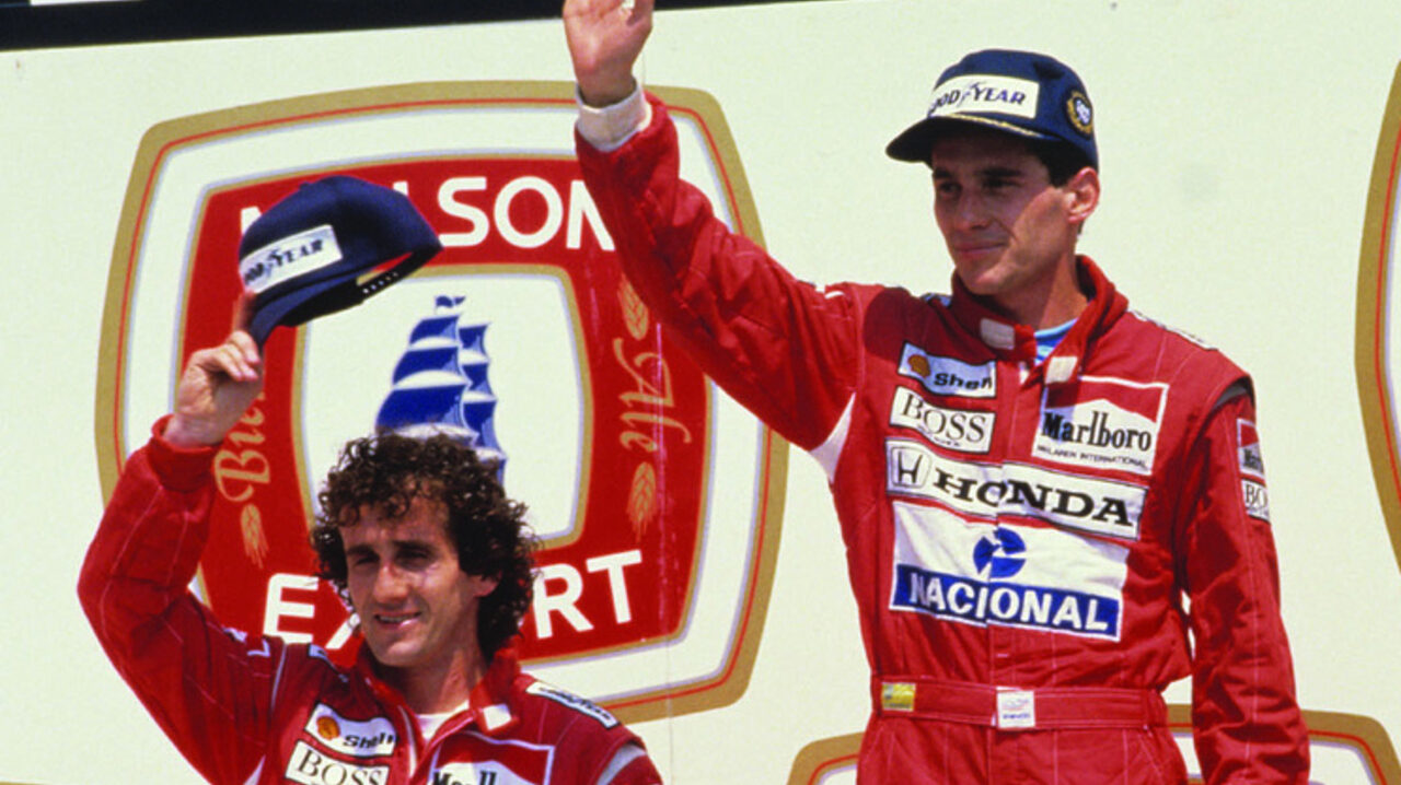 Ayrton Senna e Alain Prost em uma batalha épica na pista da Fórmula 1